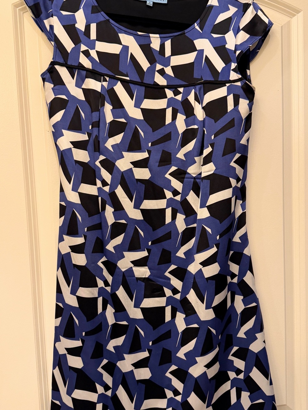 Antonio Melani Blue, Black & White Geometric Dress with A-Line Skirt